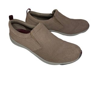 Lands End Womens All Weather Slip On Shoes Taupe Leather Suede 9